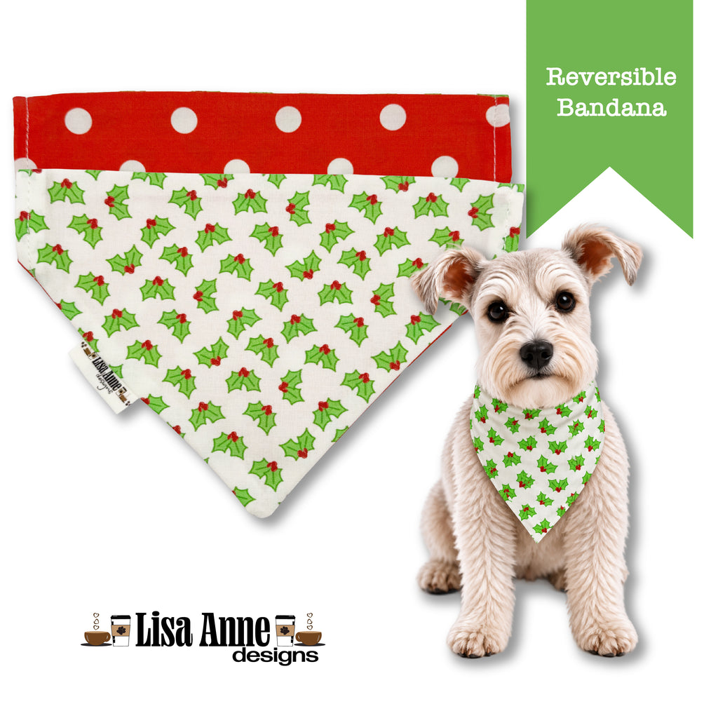 Holly Berries Reversible Dog Bandana