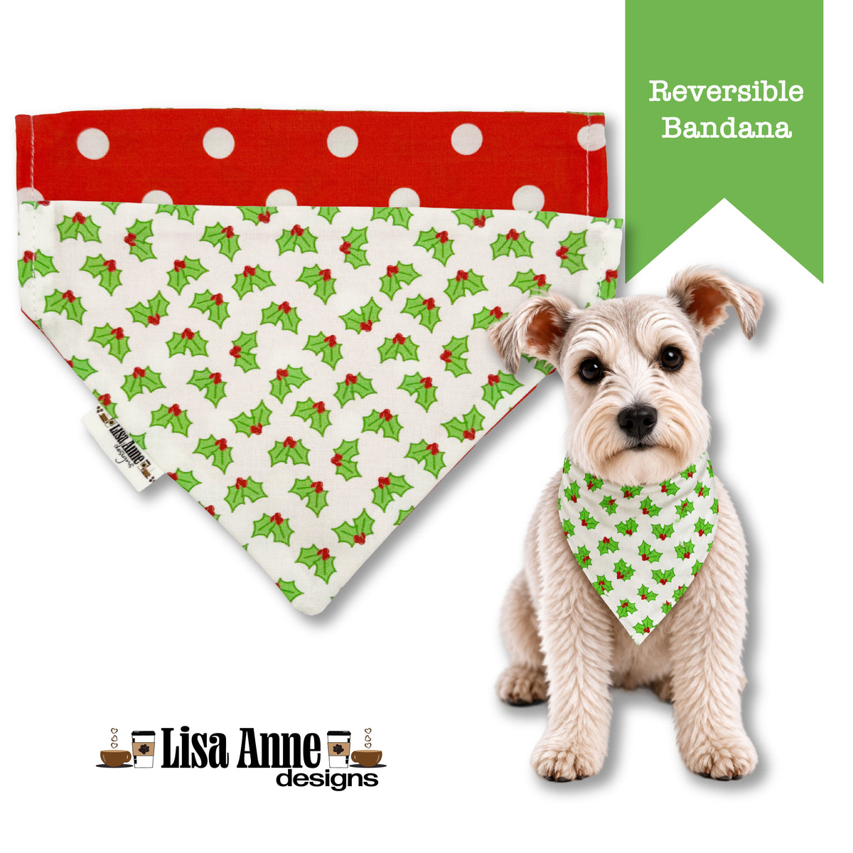 Holly Berries Reversible Dog Bandana