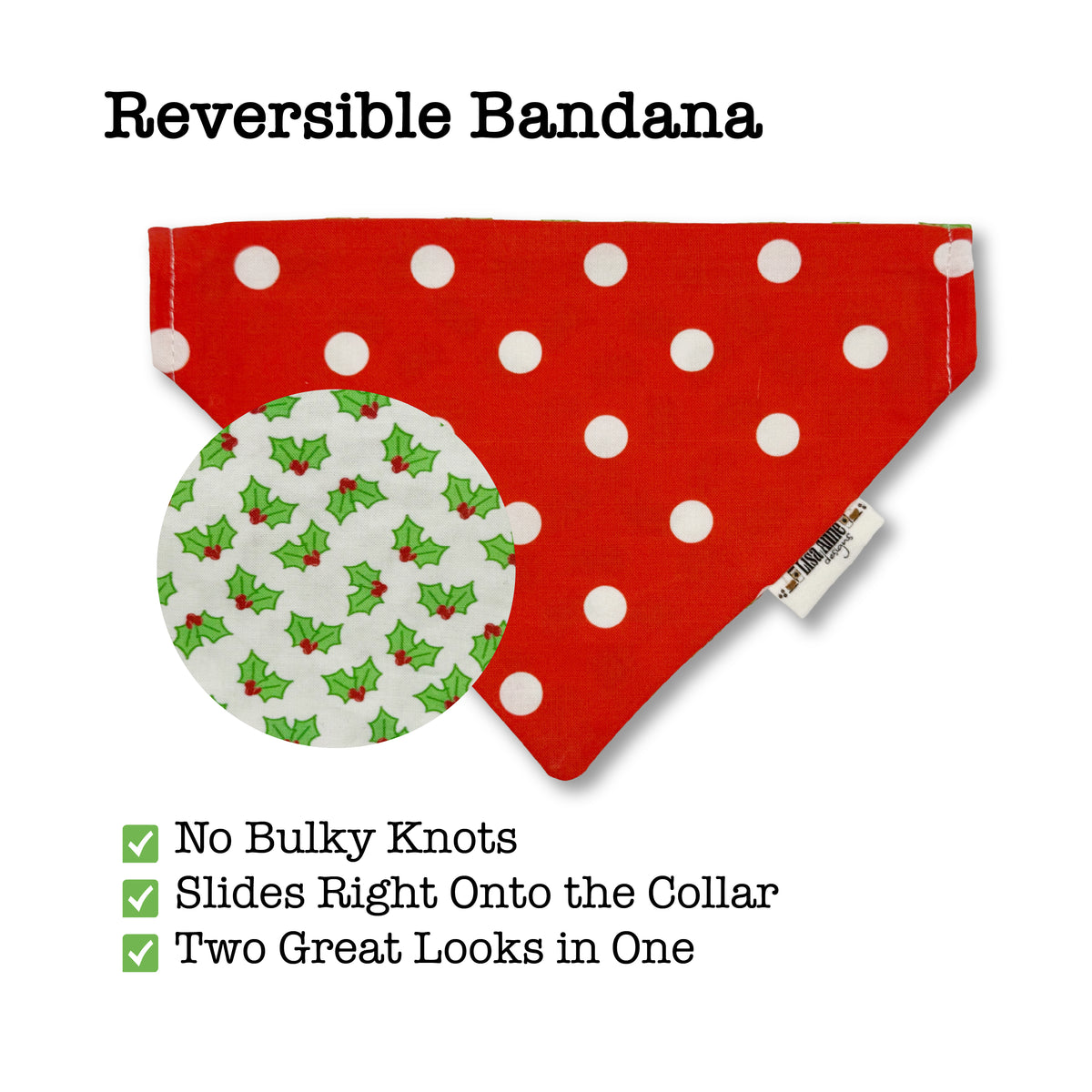 Holly Berries Reversible Dog Bandana