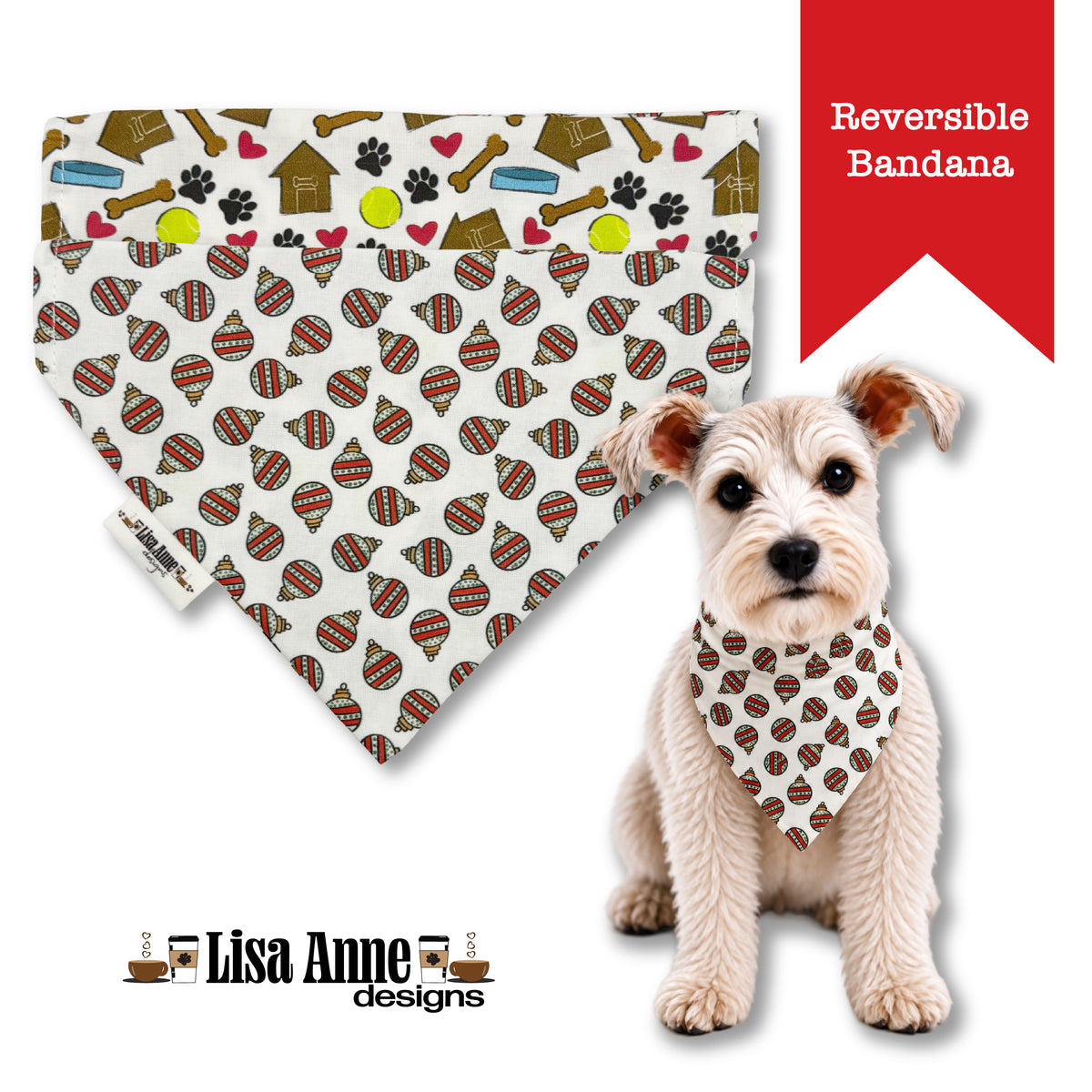Christmas Ornaments Reversible Dog Bandana