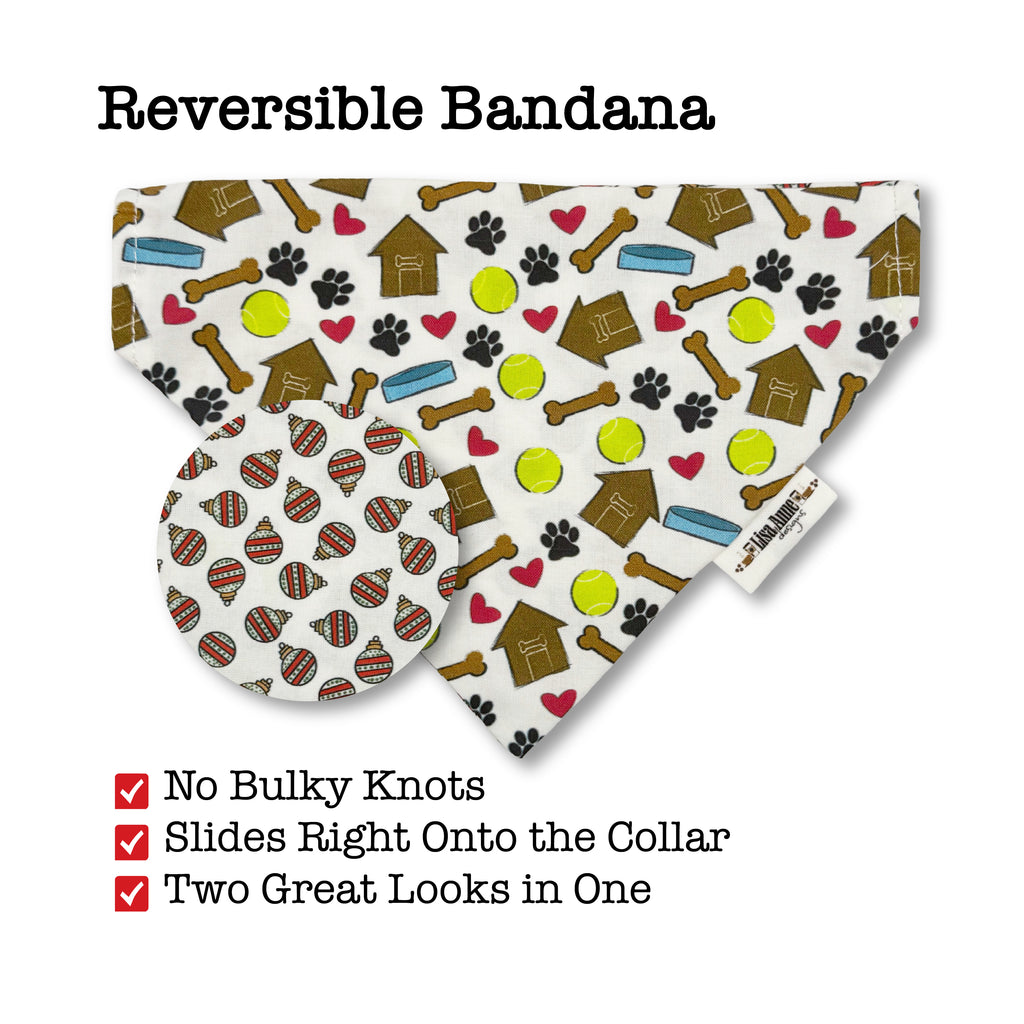 Christmas Ornaments Reversible Dog Bandana