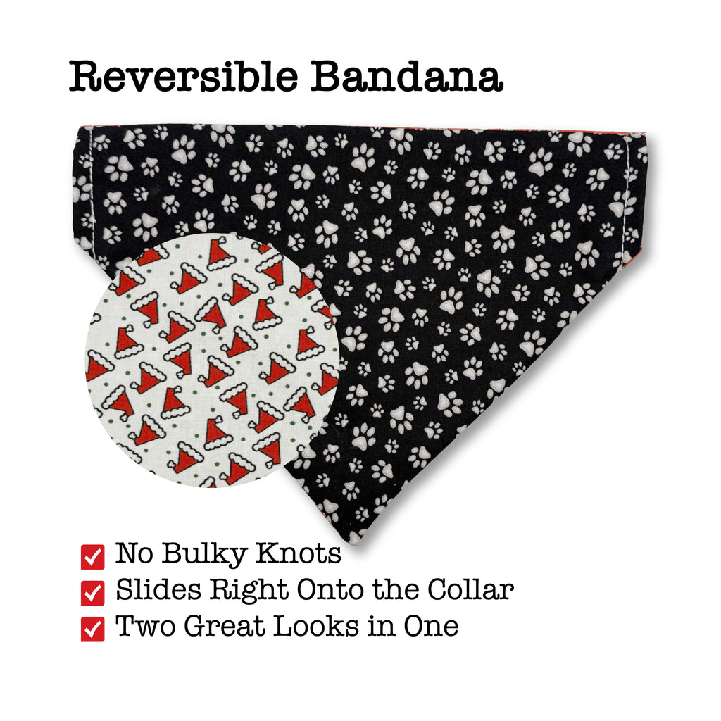 Santa Hats & Paw Prints Reversible Dog Bandana