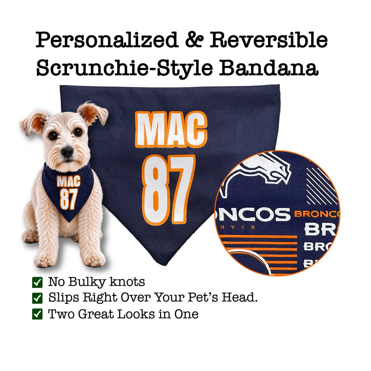 Personalized Broncos Scrunchie Dog Bandana