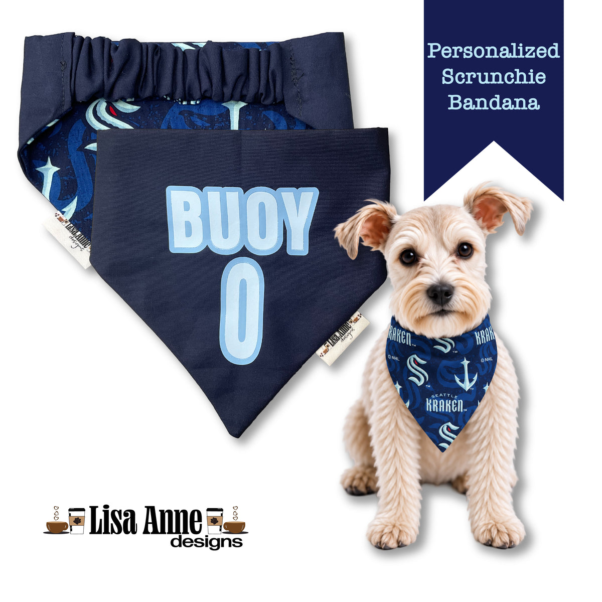 Personalized Seattle Kraken Scrunchie Dog Bandana