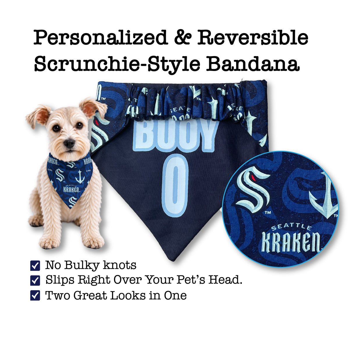 Personalized Seattle Kraken Scrunchie Dog Bandana