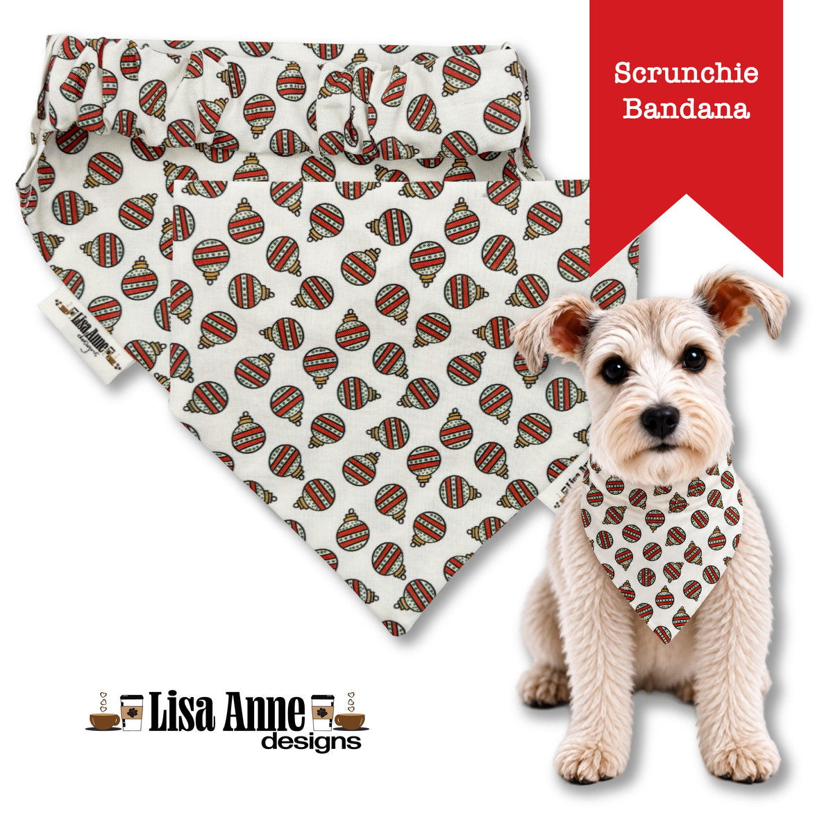 Christmas Ornaments Scrunchie Dog Bandana