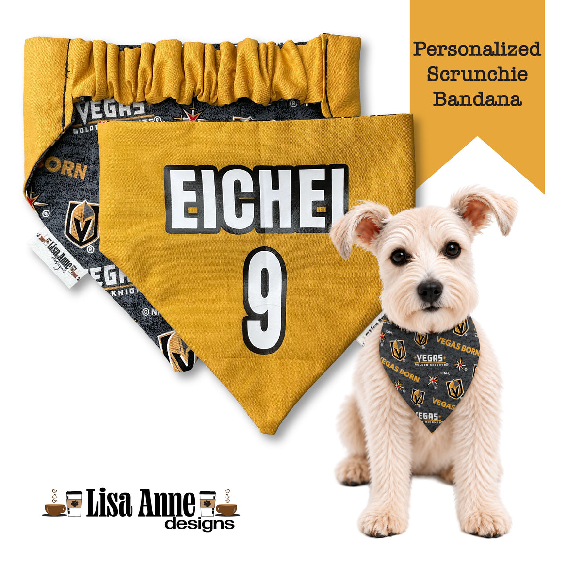 Personalized Vegas Golden Knights Scrunchie Dog Bandana