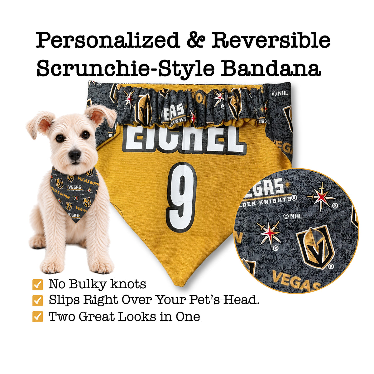Personalized Vegas Golden Knights Scrunchie Dog Bandana