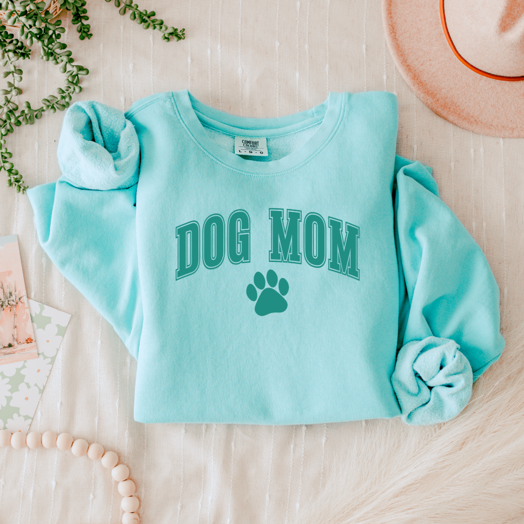 Dog Mom Comfort Colors Sweatshirt | Cozy Paw Print Crew
