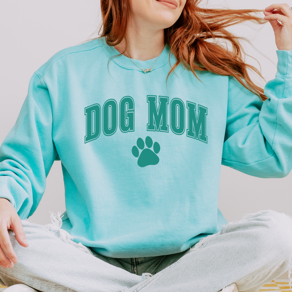 Dog Mom Comfort Colors Sweatshirt | Cozy Paw Print Crew