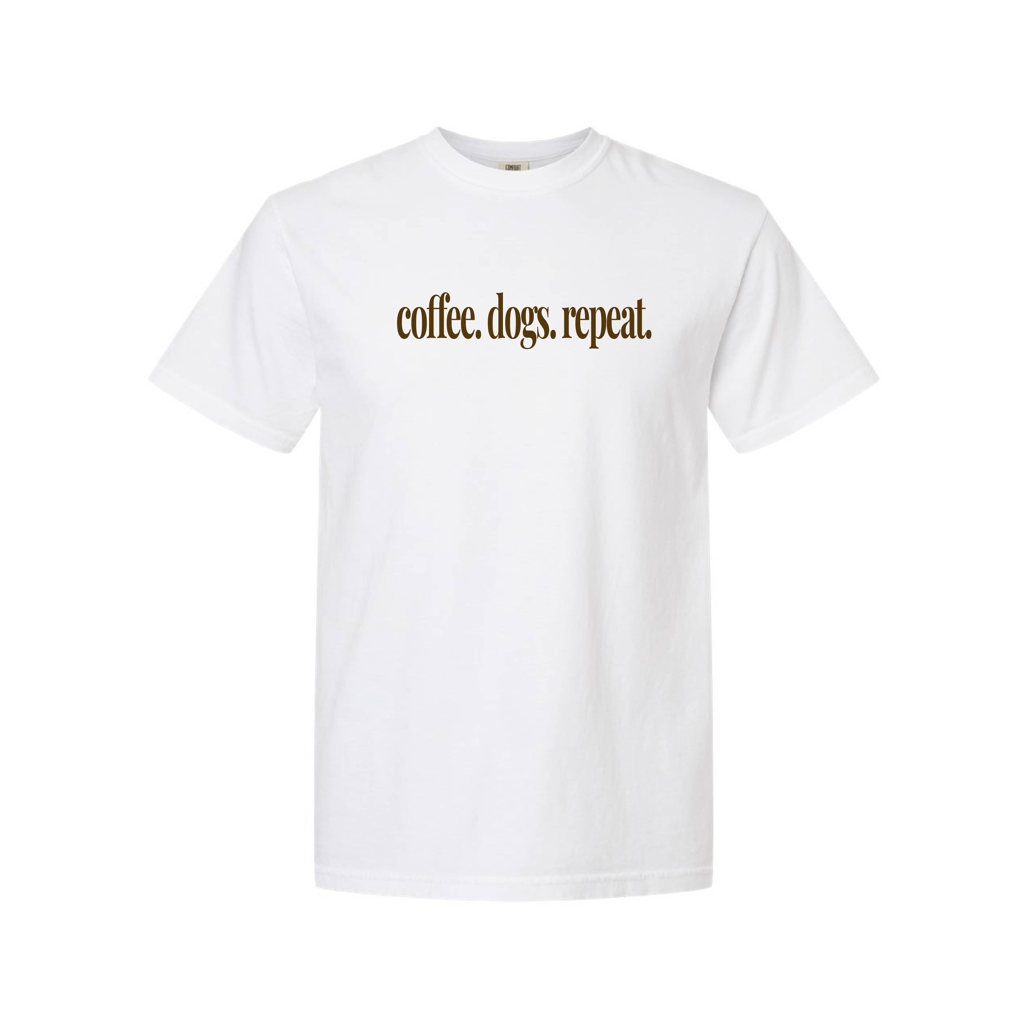 Coffee Dogs Repeat Comfort Colors® T-Shirt Colors: Chalky Mint, Espresso, White, Khaki, Crimson, Blossom Pink, Chambray, Blue Jean