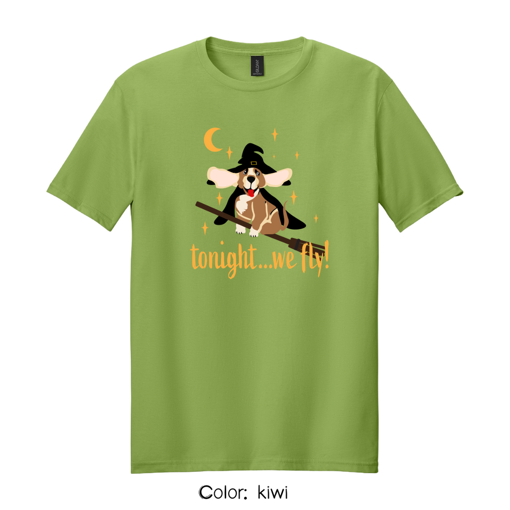 Tonight We Fly T-Shirt | Witchy Dog Halloween Tee