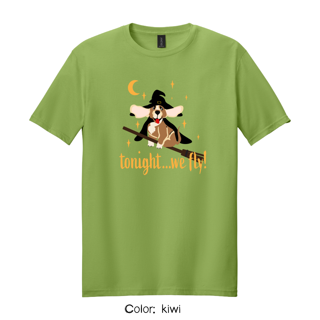 Tonight We Fly T-Shirt | Witchy Dog Halloween Tee