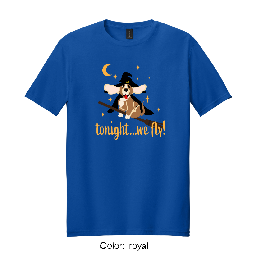 Tonight We Fly T-Shirt | Witchy Dog Halloween Tee