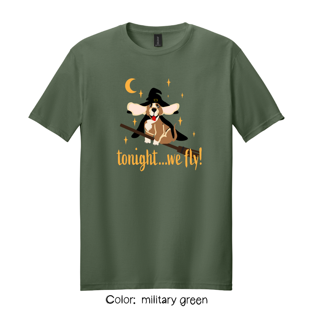 Tonight We Fly T-Shirt | Witchy Dog Halloween Tee