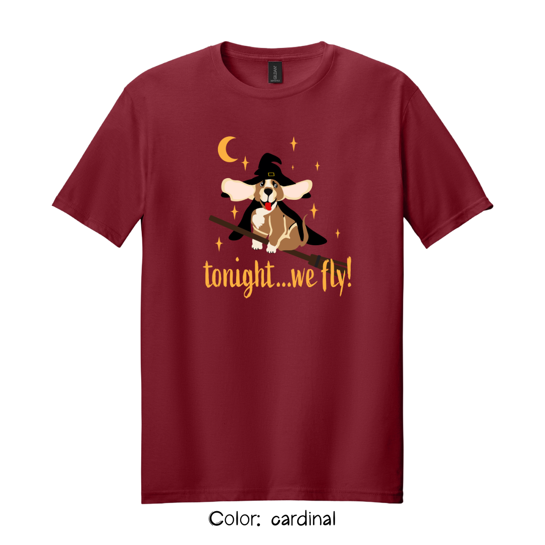 Tonight We Fly T-Shirt | Witchy Dog Halloween Tee