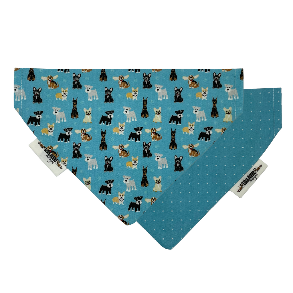 Reversible Dog Bandana: Over-the-Collar, Doberman Corgi Print