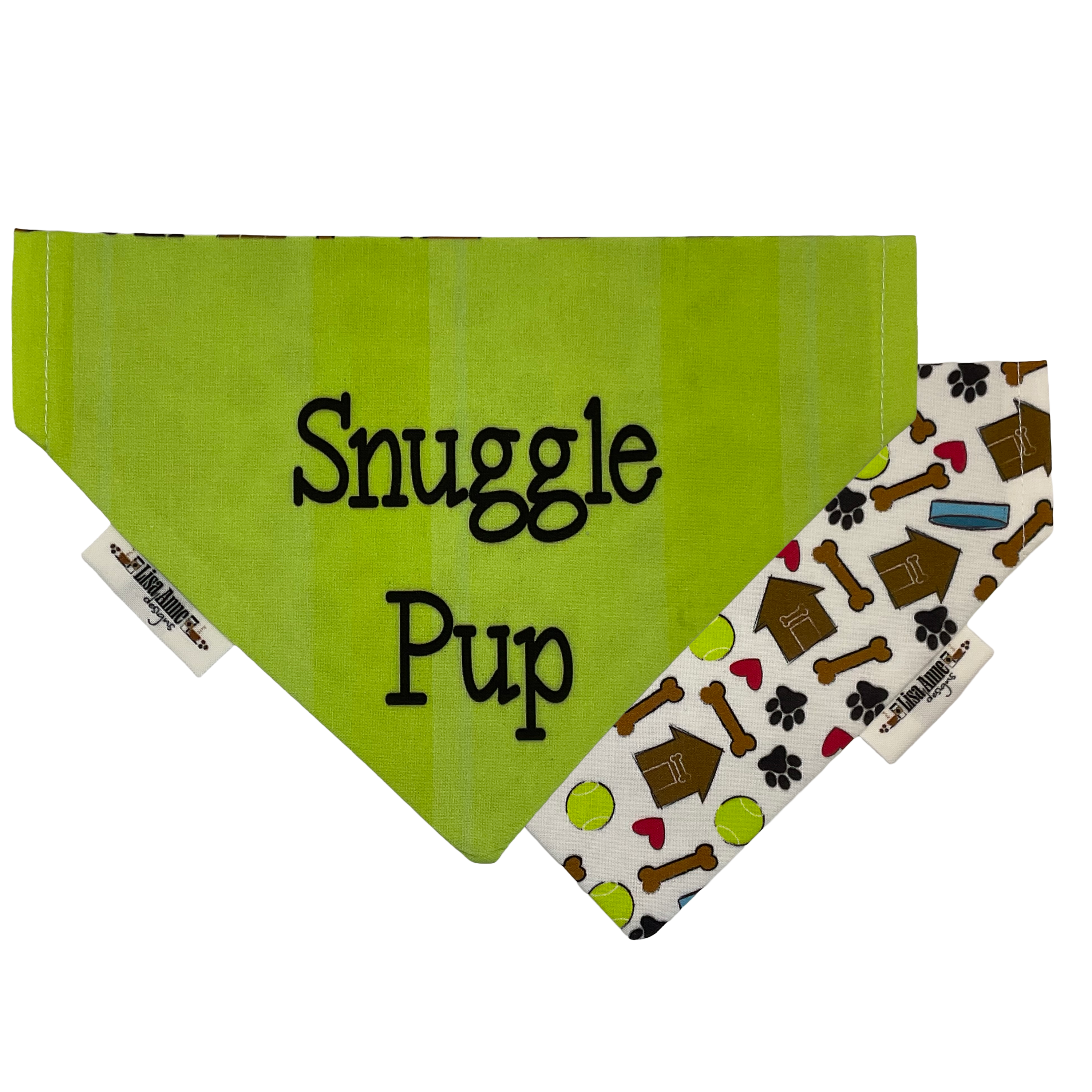 Reversible Dog Bandana: Snuggle Pup, Tennis Ball Print - Over the Collar
