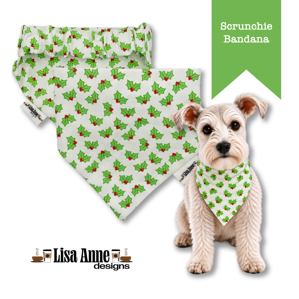 Holly Berries Scrunchie Dog Bandana