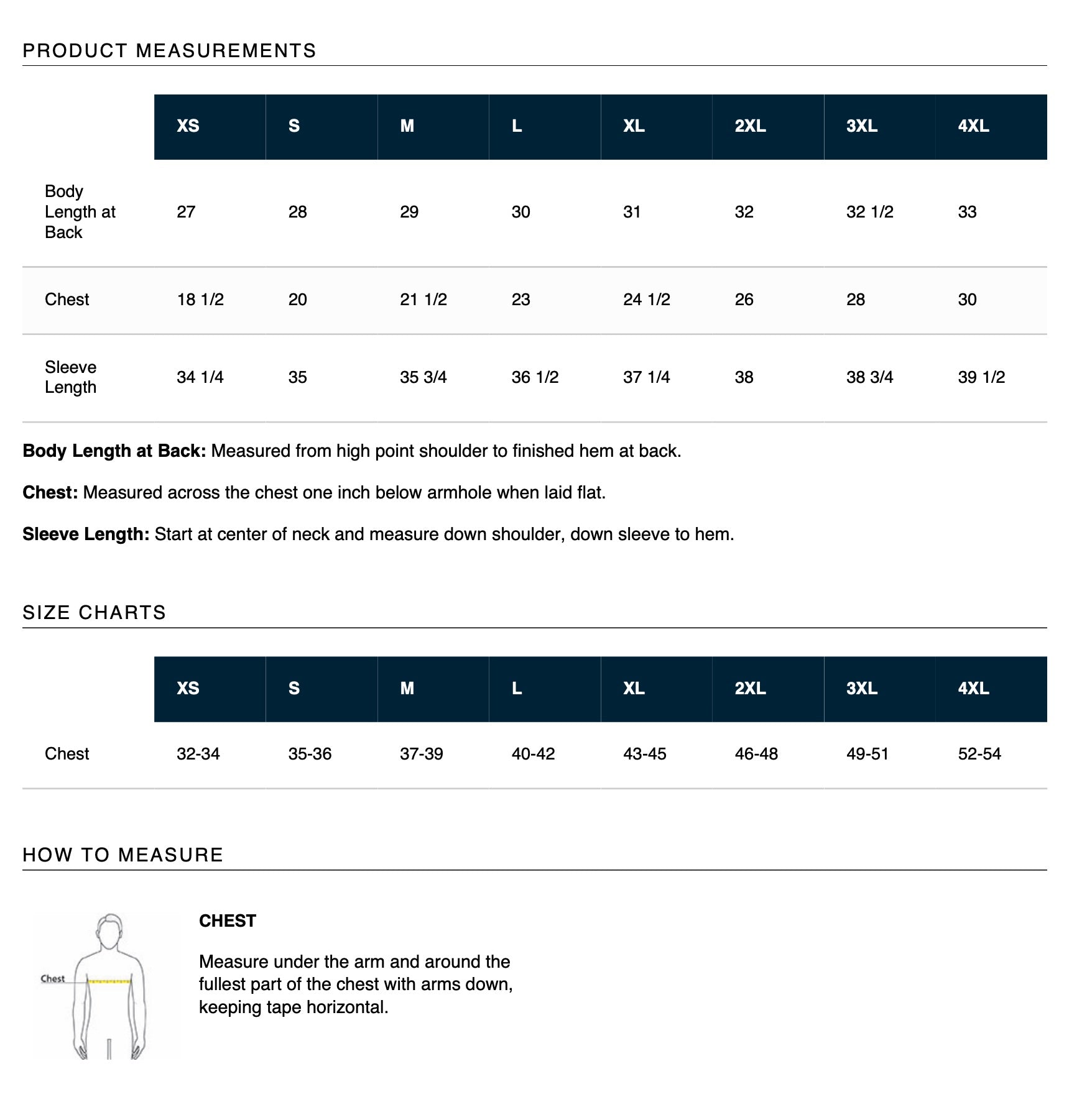 DT810 red and black unisex hoodie size chart with measurements from XS through 4XL