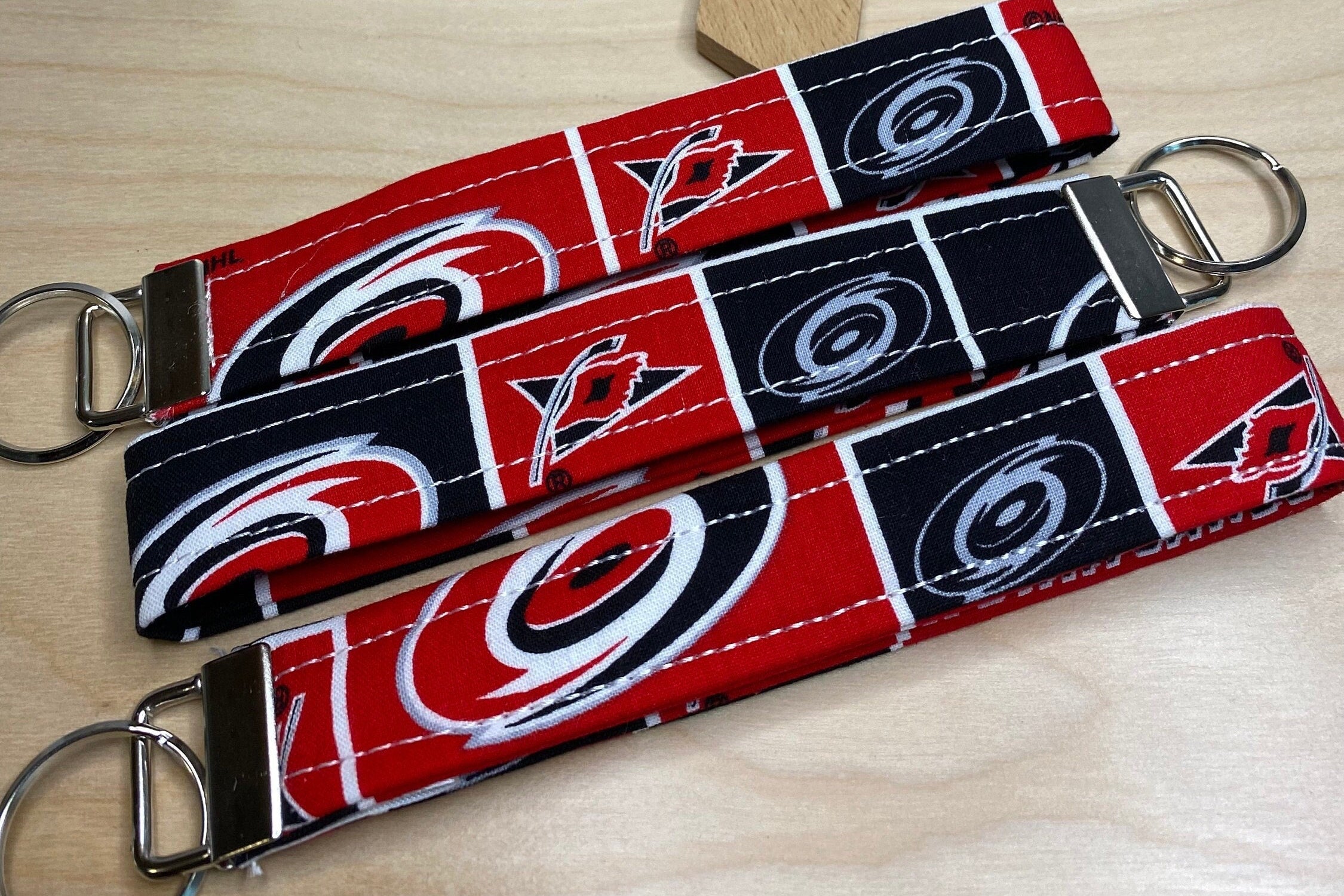 Hockey Key Fobs, Wristlet, Hurricanes Keychain, Fabric Keychain, Mother's Day Gift, Birthday Present, Gift for her, Hockey Mom