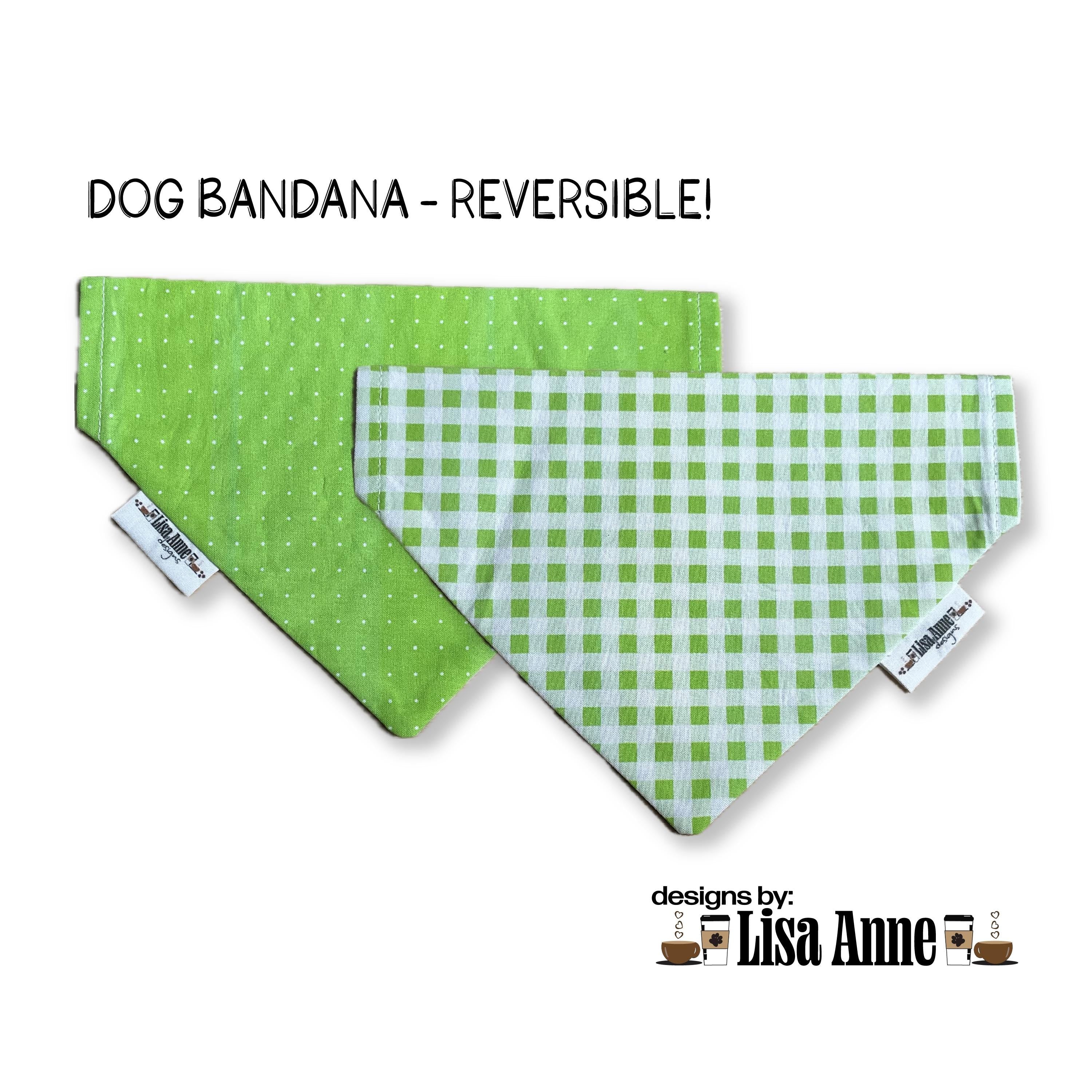 Reversible Green Gingham Polka Dot Dog Bandana | Over-the-Collar Pet Scarf