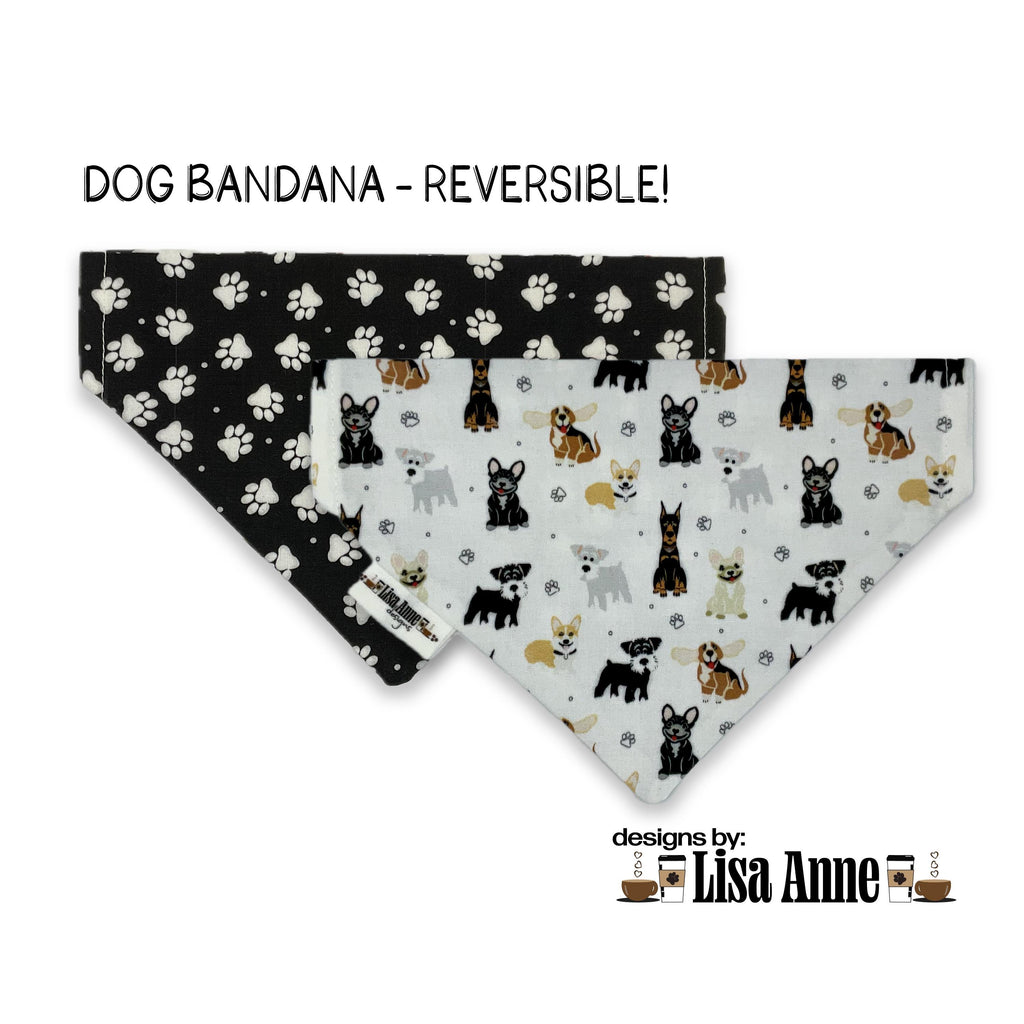 Handmade Reversible Dog Bandana: Paw Print, Exclusive Design