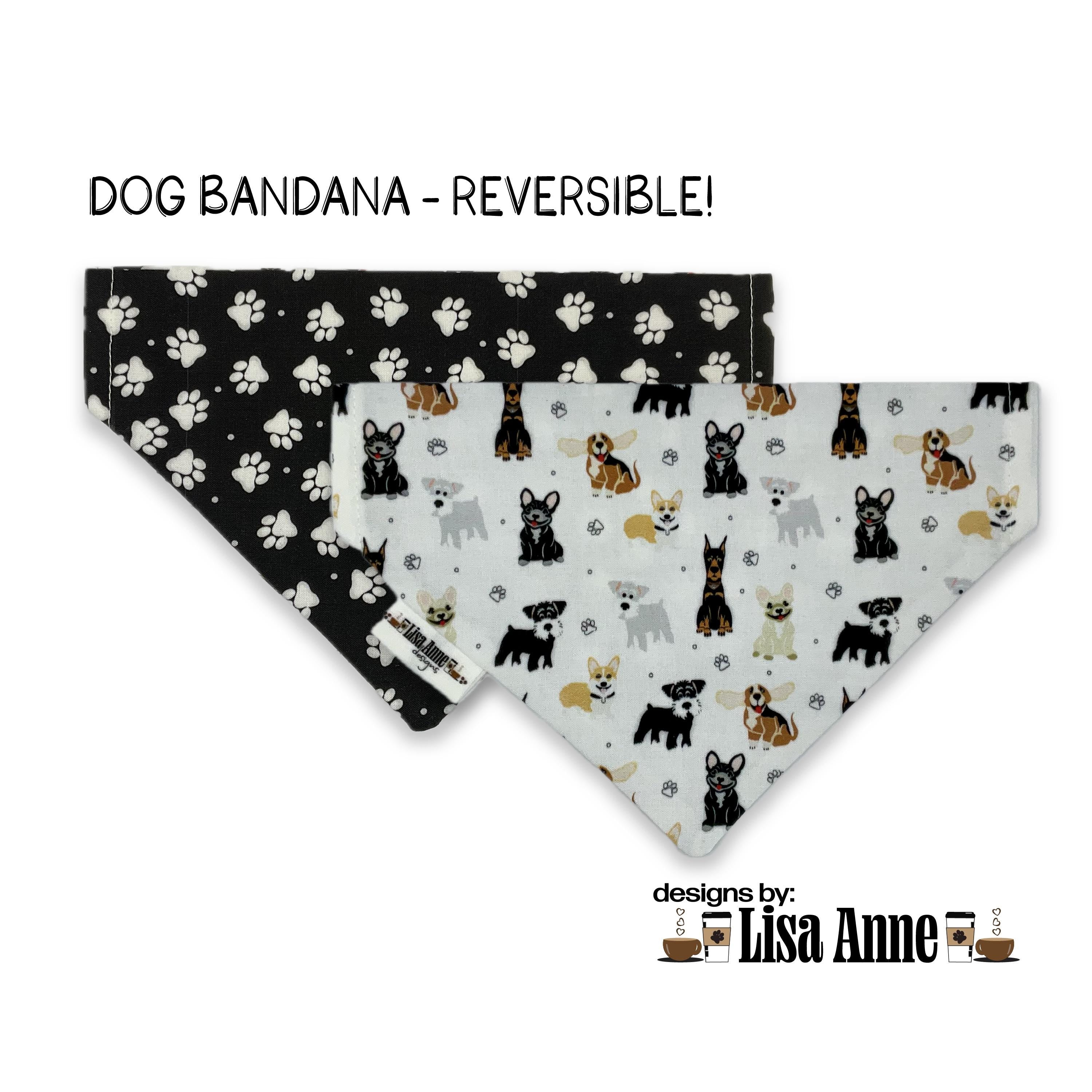 Handmade Reversible Dog Bandana: Paw Print, Exclusive Design